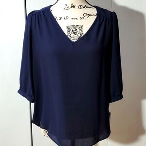 A.Byer- Womens Navy Neck Detail Blouse New! Sz.Medium